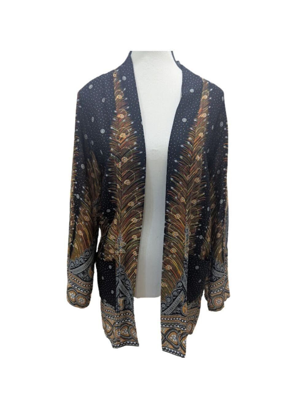 Happy Trunks Kimono S Peacock Feather Print Boho Lightweight Festival Travel